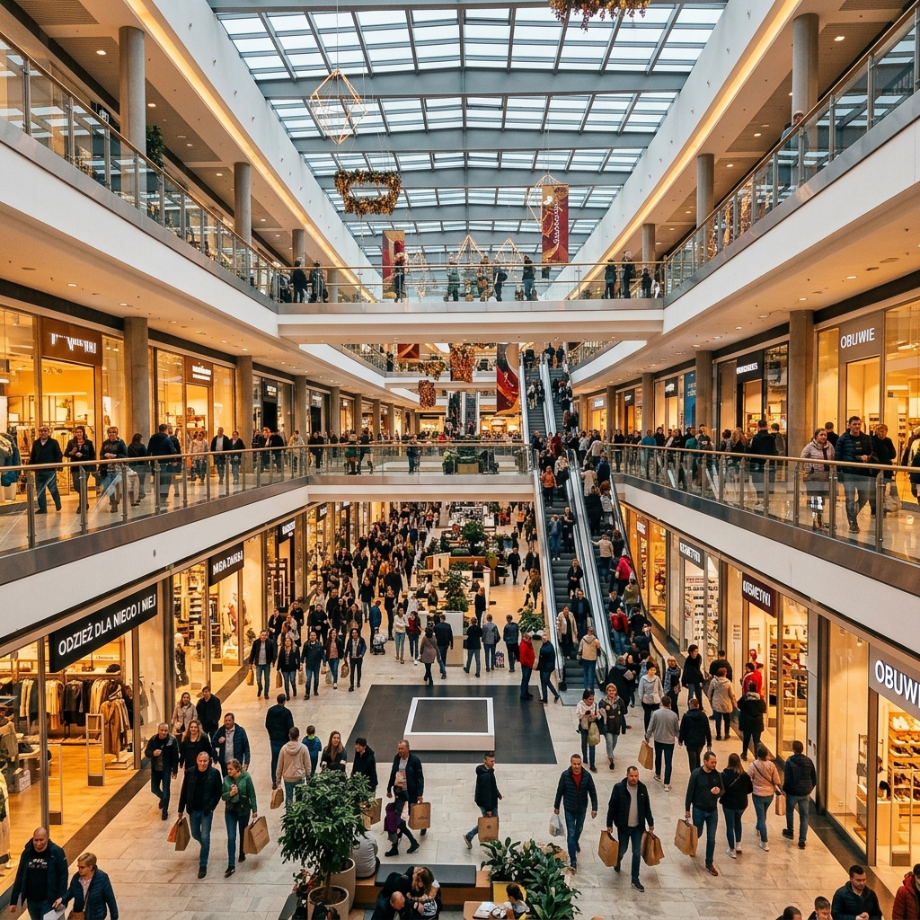 Galeria handlowa w niedzielę handlową — tłumy klientów korzystają z jednej z siedmiu szans na zakupy