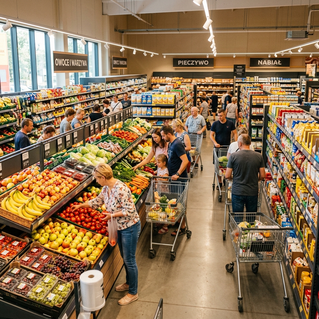 Tłumy w supermarkecie w sobotę — warto zaplanować zakupy przed niedzielą